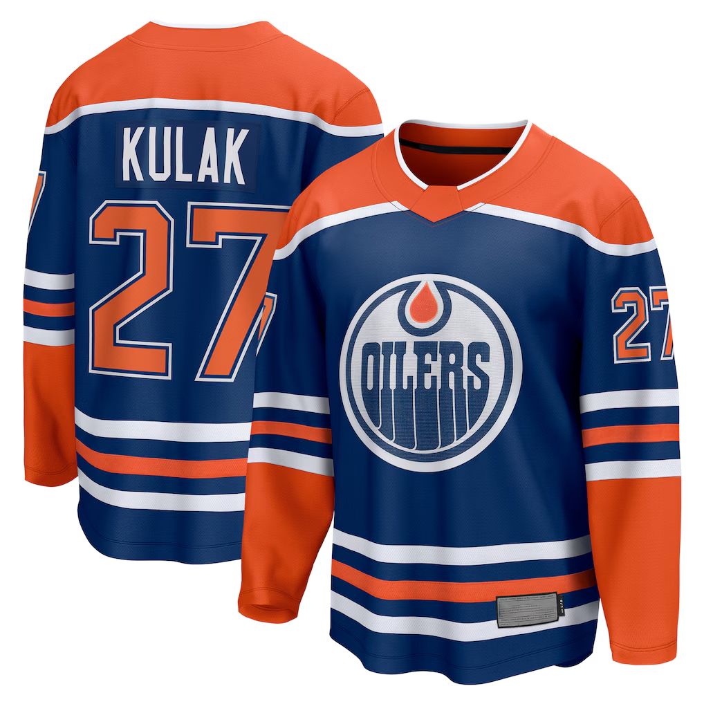 harde E.Oilers #27 Brett Kulak Royal Home Breakaway Player Jerseys