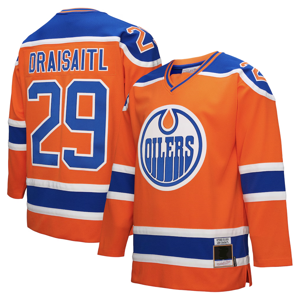 harde E.Oilers #29 Leon Draisaitl Mitchell & Ness Orange Power Play Jerseys