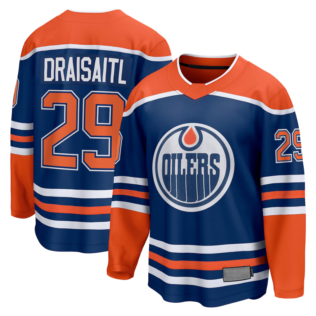 harde E.Oilers #29 Leon Draisaitl Royal Home Breakaway Jerseys