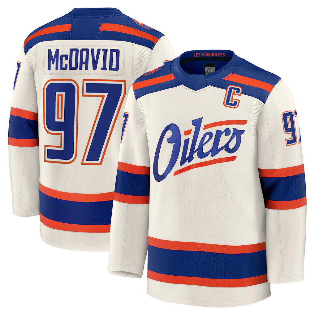 harde E.Oilers #97 Connor McDavid Light Beige Alternate Premium Jerseys