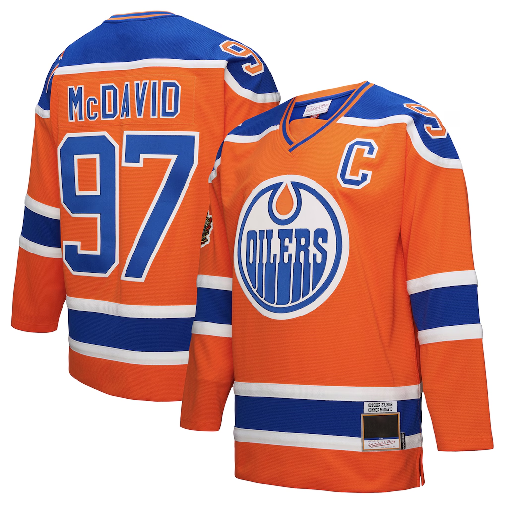 harde E.Oilers #97 Connor McDavid Mitchell & Ness Orange Power Play Jerseys
