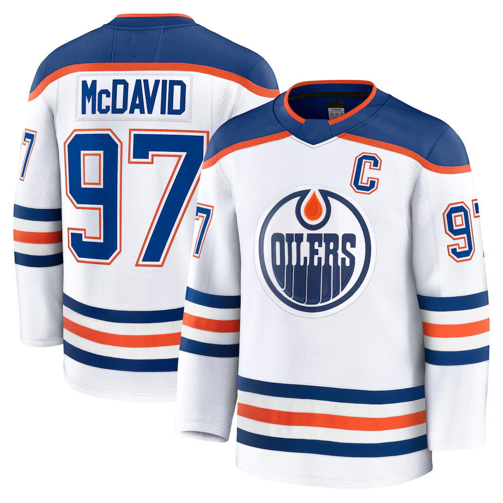 harde E.Oilers #97 Connor McDavid White Away Premium Jerseys