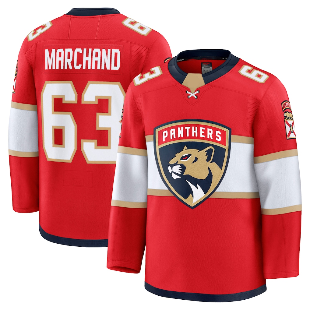 harde F.Panthers #63 Brad Marchand Red Home Premium Jerseys