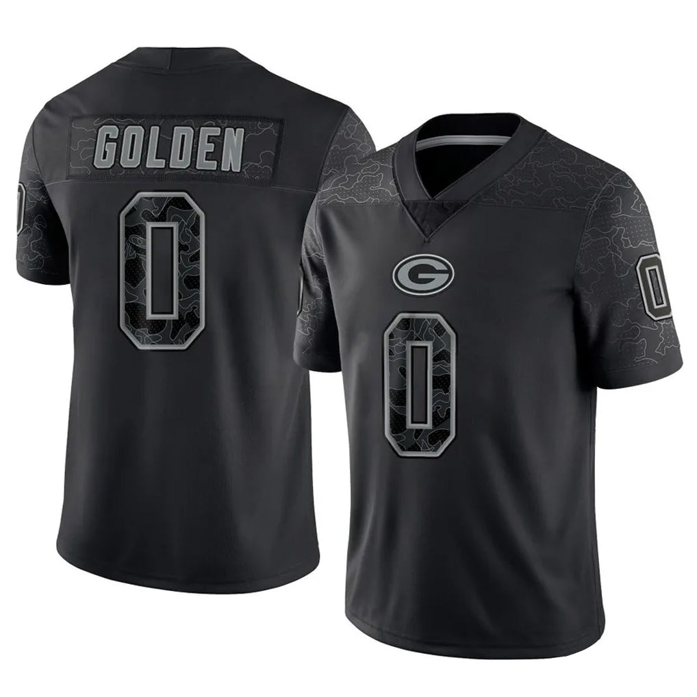 harde GB.Packers #0 Matthew Golden Player Black Reflective Limited Home Game Stitched Jerseys