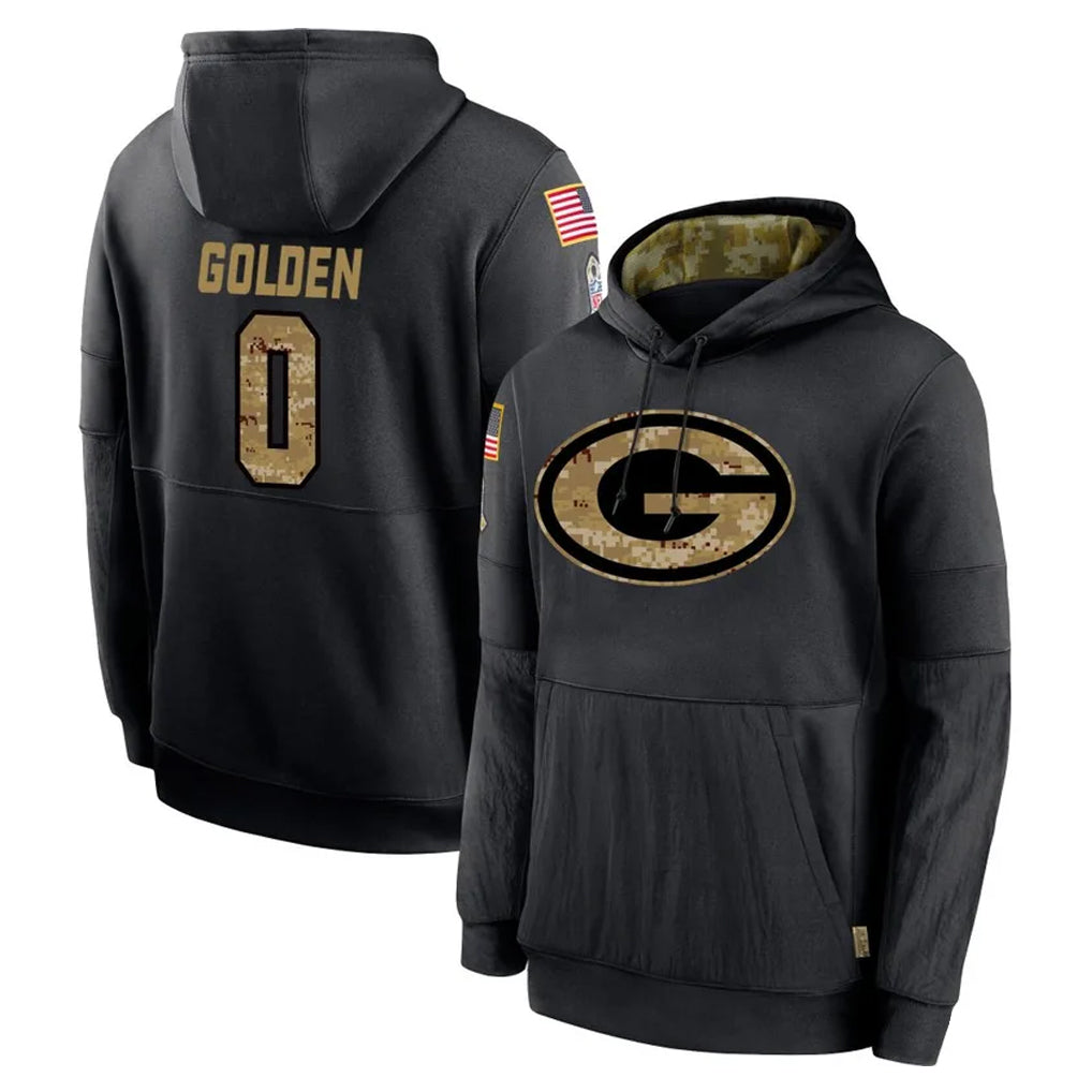 harde GB.Packers #0 Matthew Golden Player Black Salute to Service Hoodies Limited Game Stitched Jerseys