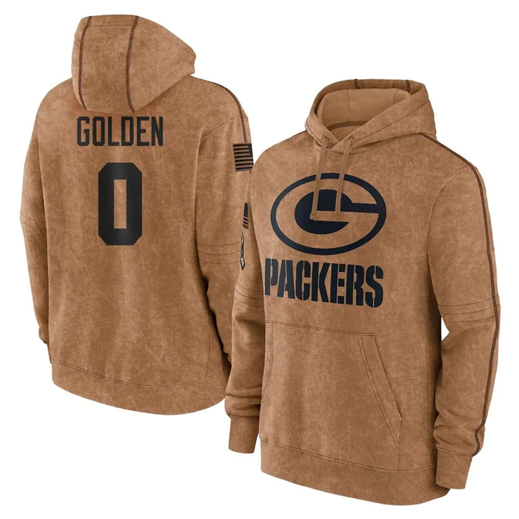 harde GB.Packers #0 Matthew Golden Player Brown Salute to Service Hoodies Limited Game Stitched Jerseys