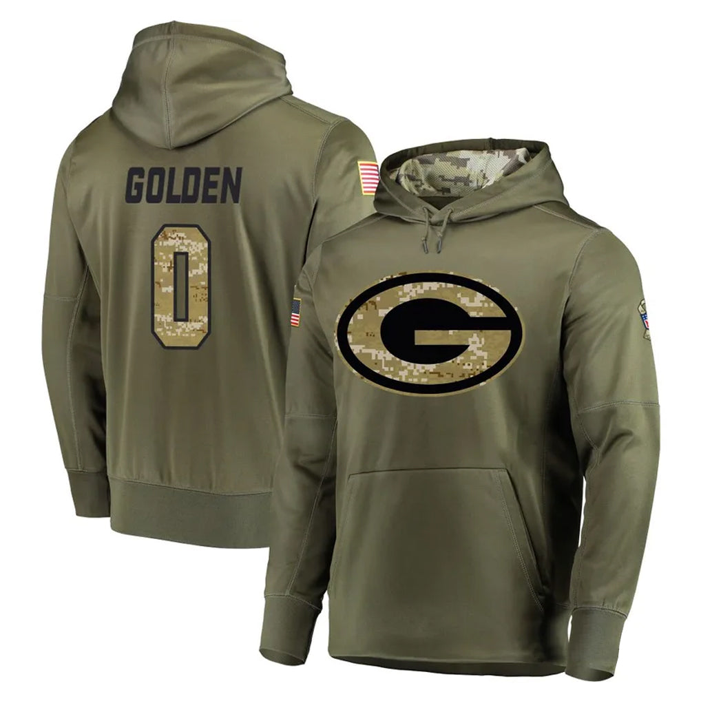 harde GB.Packers #0 Matthew Golden Player Olive Salute to Service Pullover Hoodies Home Game Stitched Jerseys