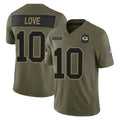 harde GB.Packers #10 Jordan Love Player Olive 2025 Salute To Service Limited Home Game Stitched Jerseys