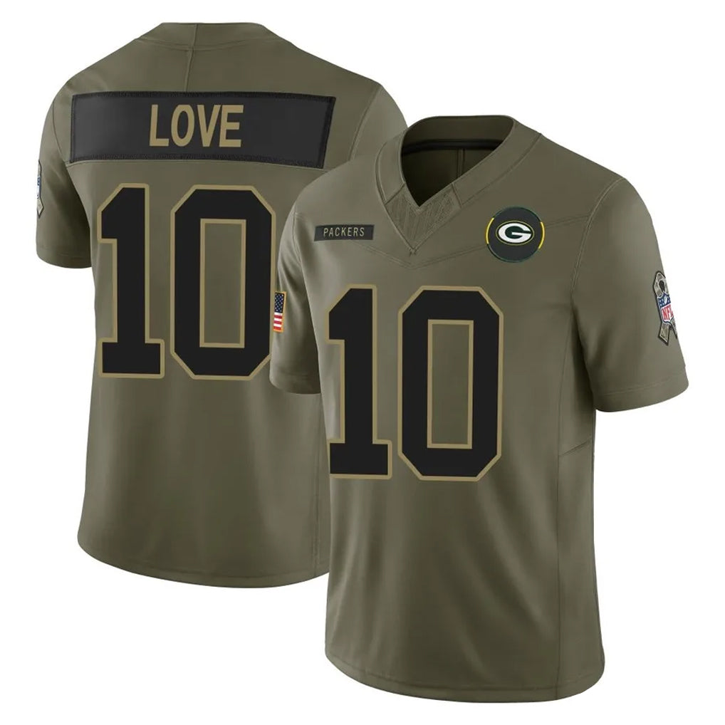 harde GB.Packers #10 Jordan Love Player Olive 2025 Salute To Service Limited Home Game Stitched Jerseys