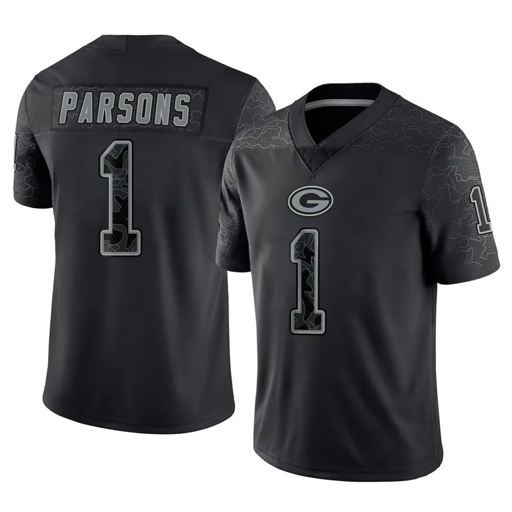 harde GB.Packers #1 Micah Parsons Player Black Reflective Limited Home Game Stitched Jerseys