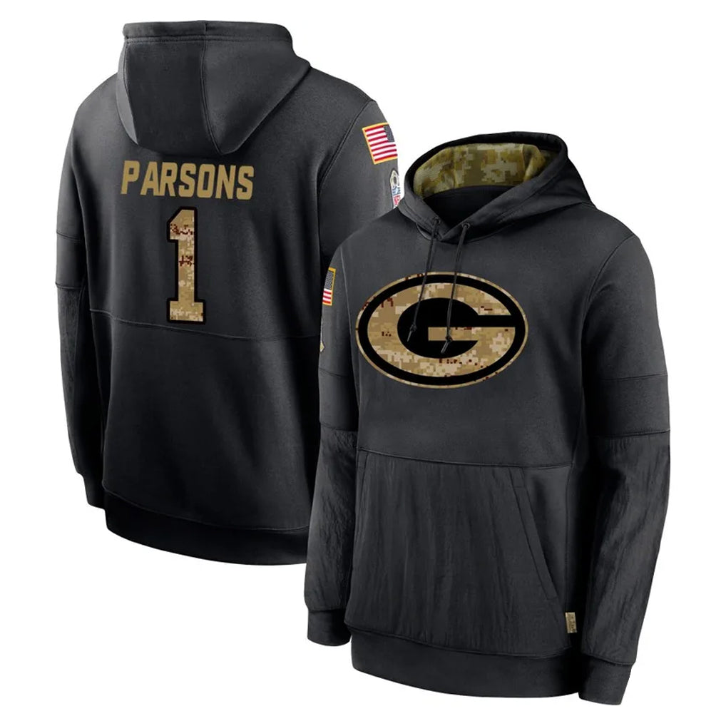 harde GB.Packers #1 Micah Parsons Player Black Salute to Service Hoodies Limited Game Stitched Jerseys