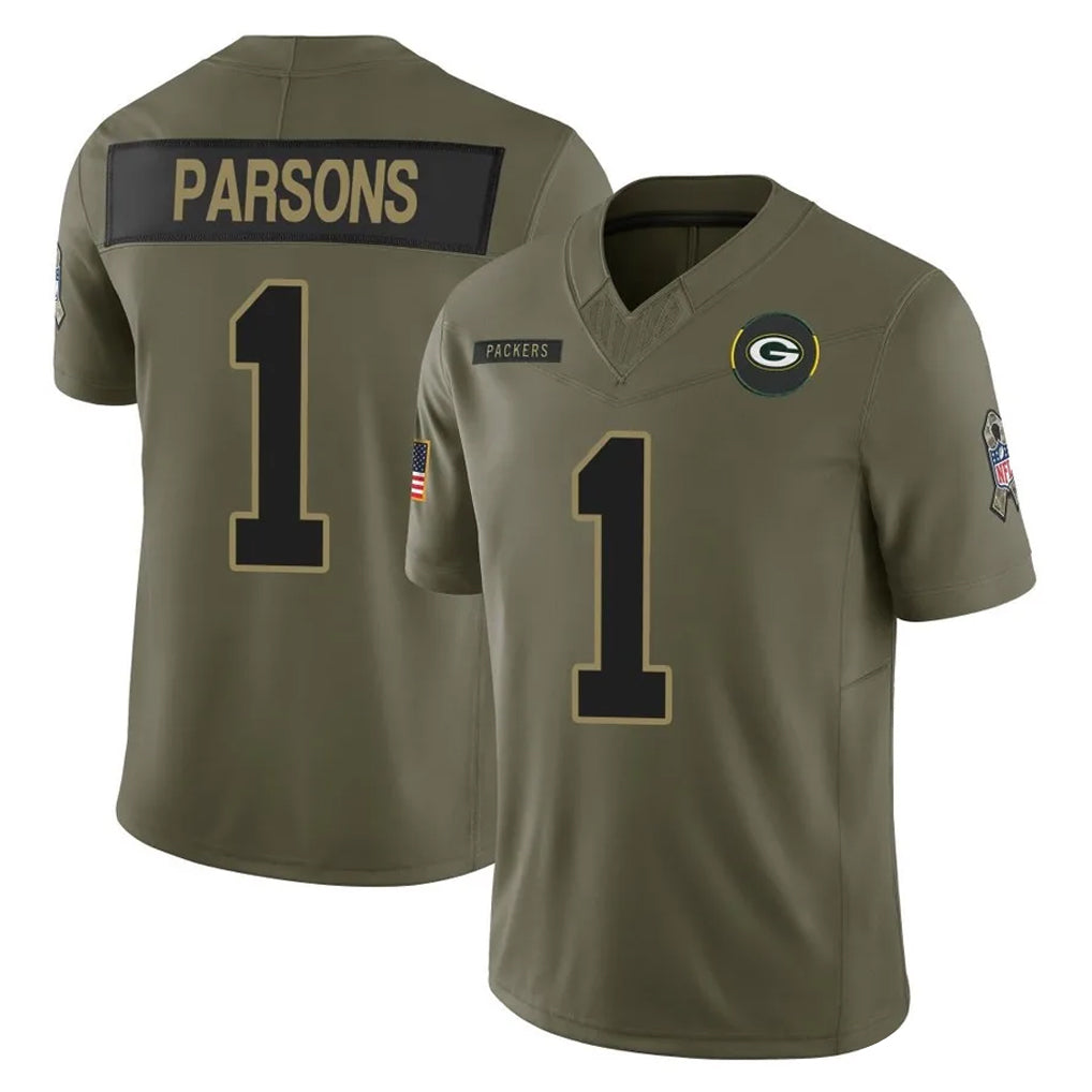 harde GB.Packers #1 Micah Parsons Player Olive 2025 Salute To Service Limited Home Game Stitched Jerseys
