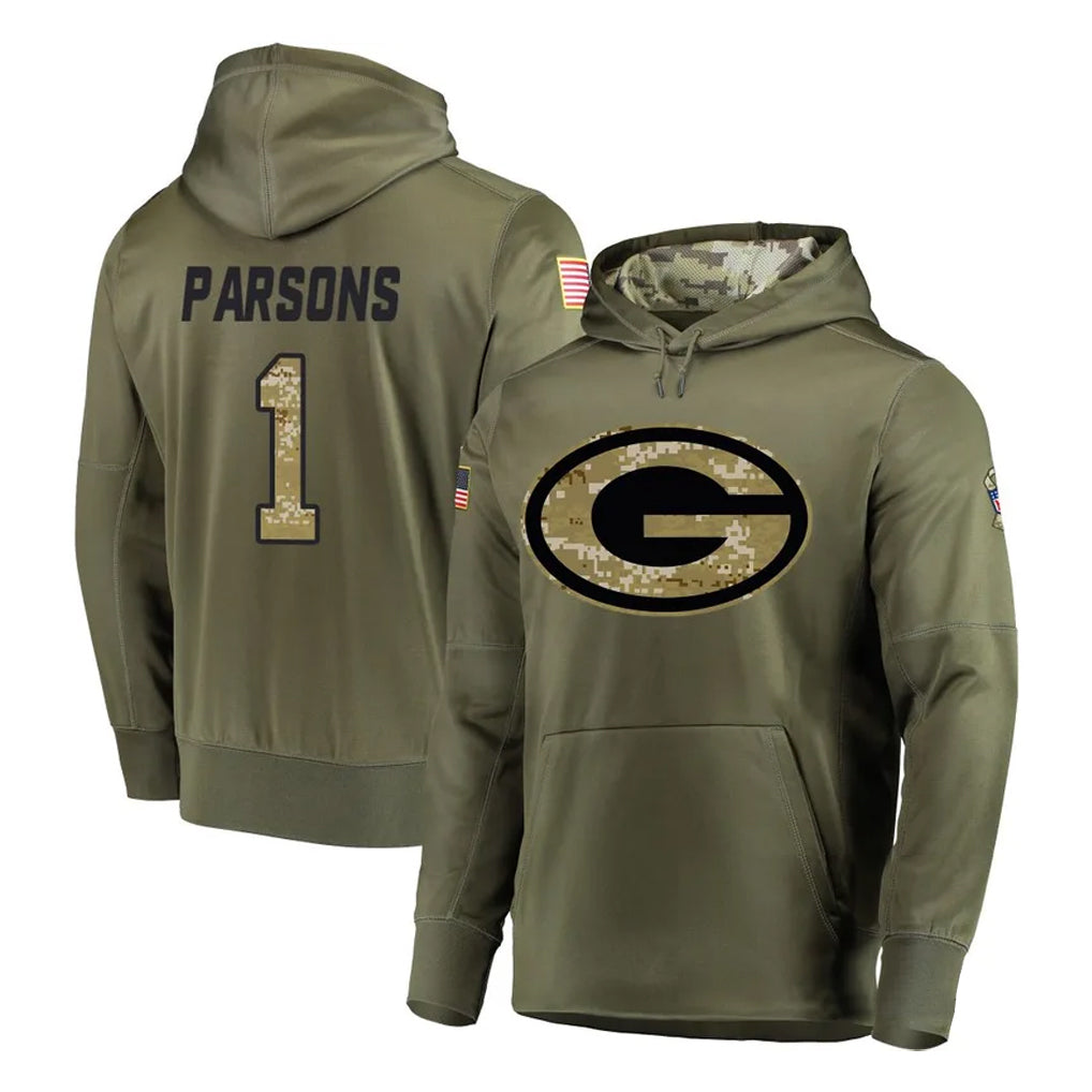 harde GB.Packers #1 Micah Parsons Player Olive Salute to Service Pullover Hoodies Home Game Stitched Jerseys