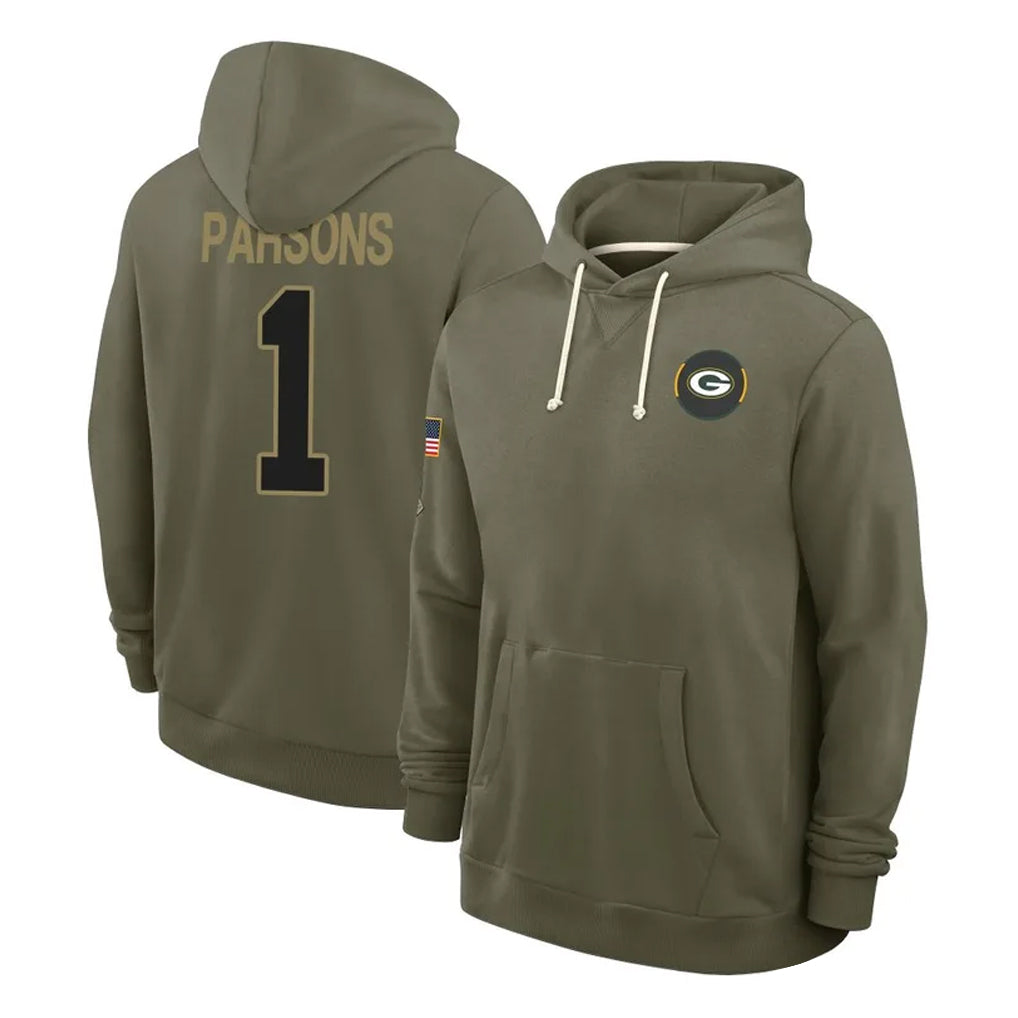harde GB.Packers #1 Micah Parsons Player Olive Salute to Service Pullover Hoodies Limited Stitched Jerseys