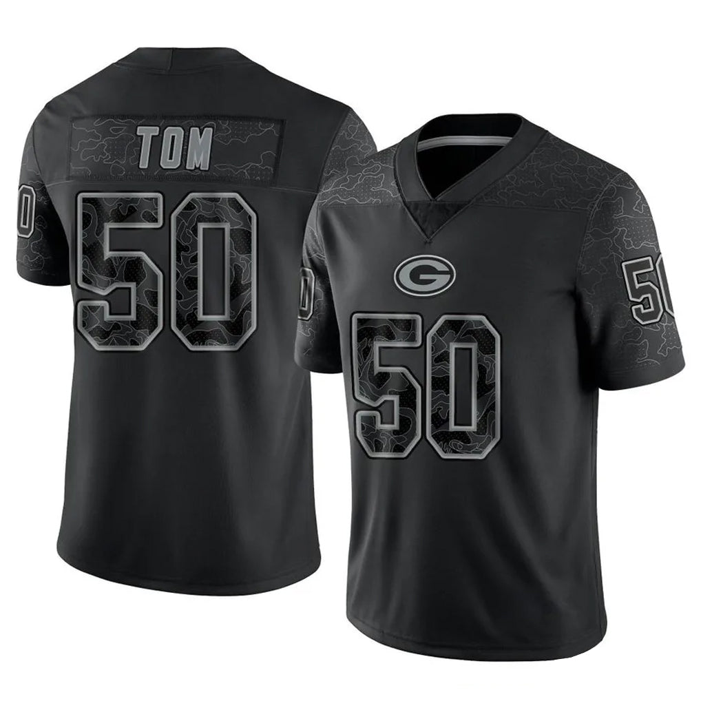 harde GB.Packers #50 Zach Tom Player Black Reflective Limited Home Game Stitched Jerseys