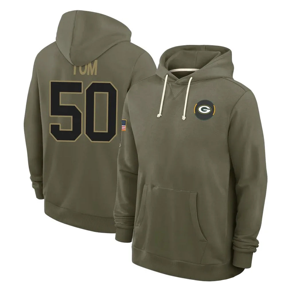 harde GB.Packers #50 Zach Tom Player Olive Salute to Service Pullover Hoodies Limited Stitched Jerseys