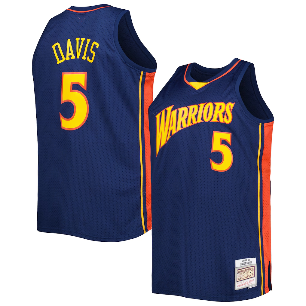 harde G.State Warriors #5 Baron Davis Mitchell & Ness Navy Big & Tall Hardwood Classics 200607 Swingman Jerseys