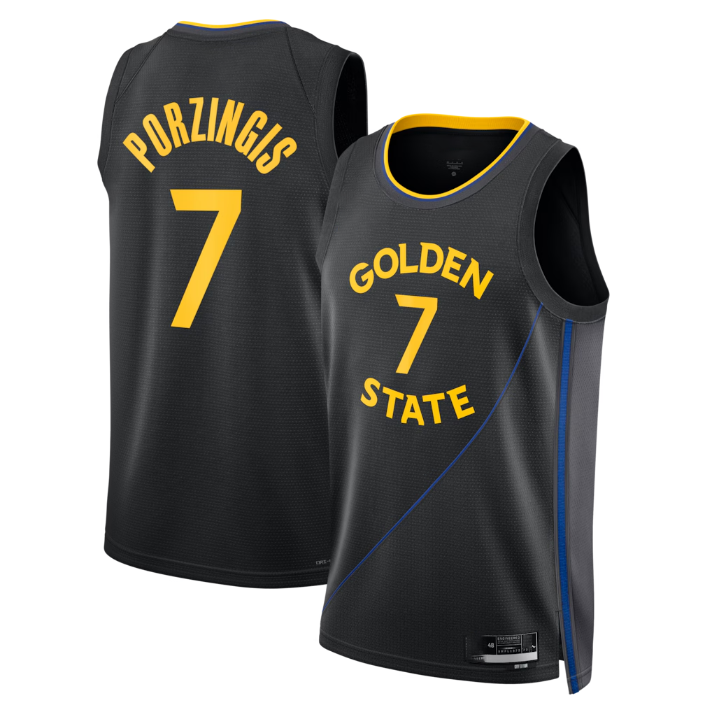 harde G.State Warriors #7 Kristaps Porzi??is Black Swingman Jerseys - Statement Edition