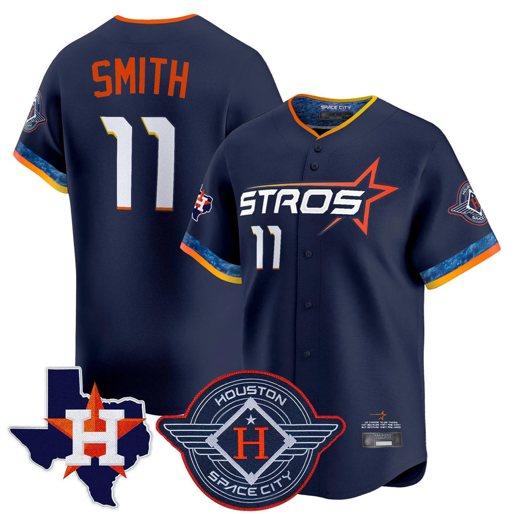 harde H.Astros #11 Cam Smith Player Navy City Connect Texas Patch Vapor Premier Limited Home Stitched Jerseys