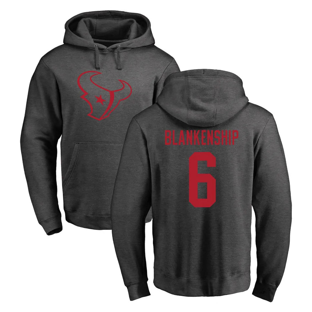 harde H.Texans #6 Reed Blankenship Player Gray Pro Line Pullover Hoodie Limited Game Stitched Jerseys