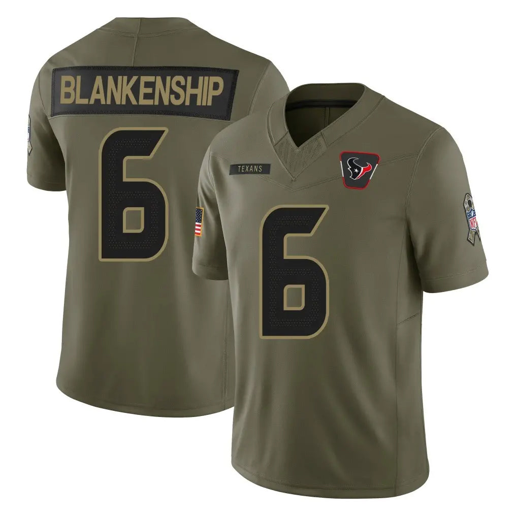 harde H.Texans #6 Reed Blankenship Player Olive 2025 Salute To Service Limited Game Stitched Jerseys