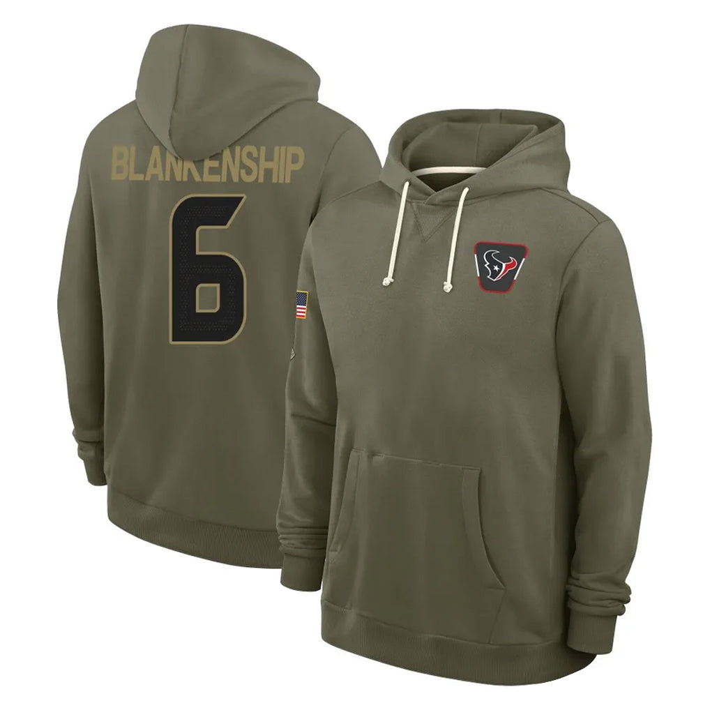 harde H.Texans #6 Reed Blankenship Player Olive Salute to Service Pullover Hoodies Limited Stitched Jerseys