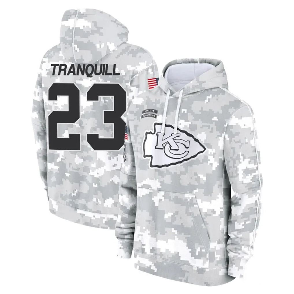 harde KC.Chiefs #23 Drue Tranquill Player Arctic Camo Salute to Service Hoodies Limited Game Stitched Jerseys