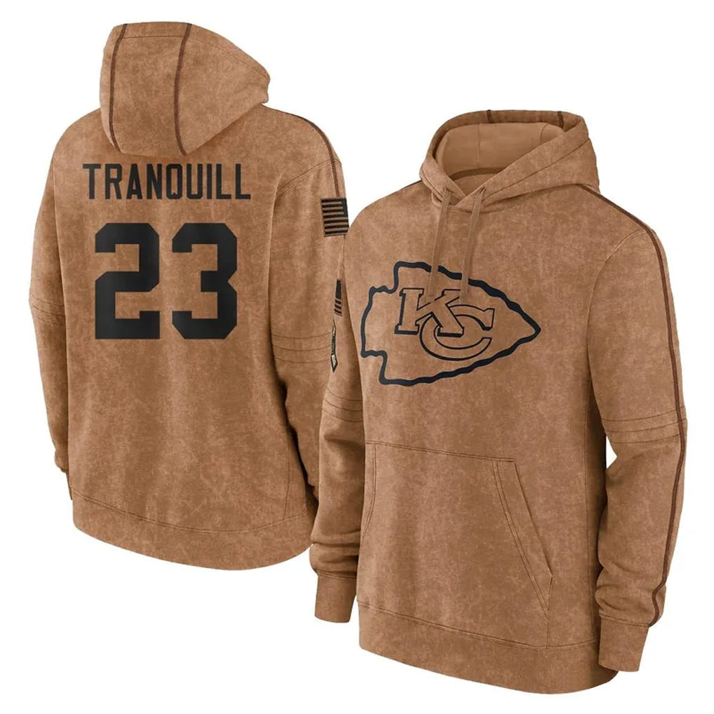 harde KC.Chiefs #23 Drue Tranquill Player Brown Salute to Service Hoodies Limited Game Stitched Jerseys