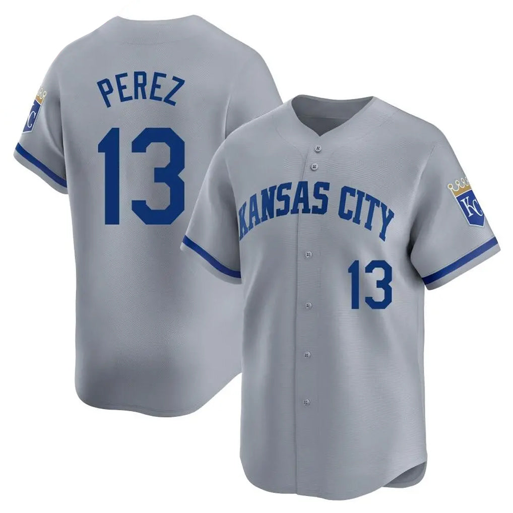 harde KC.Royals #13 Salvador Perez Player Gray Limited Home Stitched Jerseys