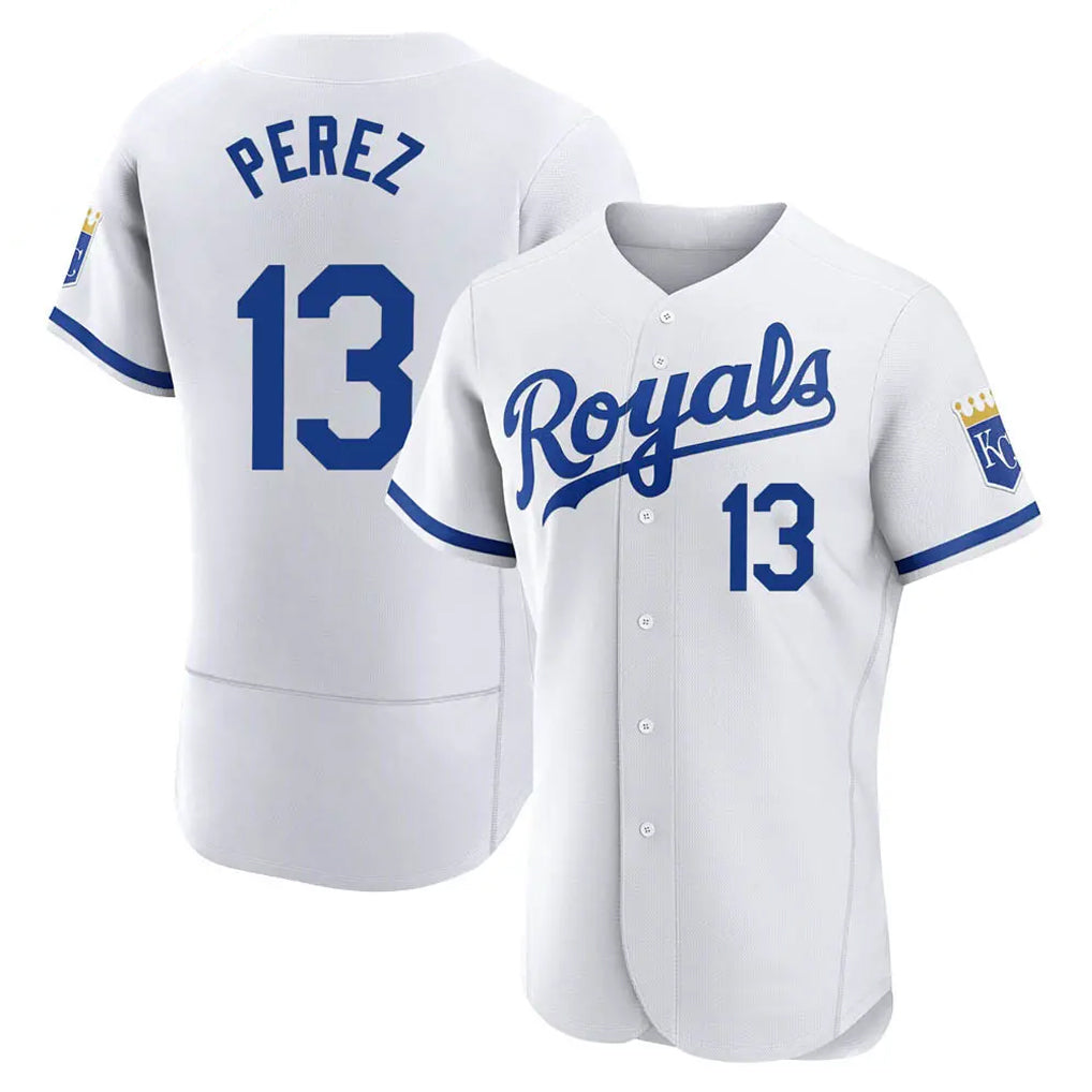 harde KC.Royals #13 Salvador Perez Player White Limited Elite Home Game Stitched Jerseys