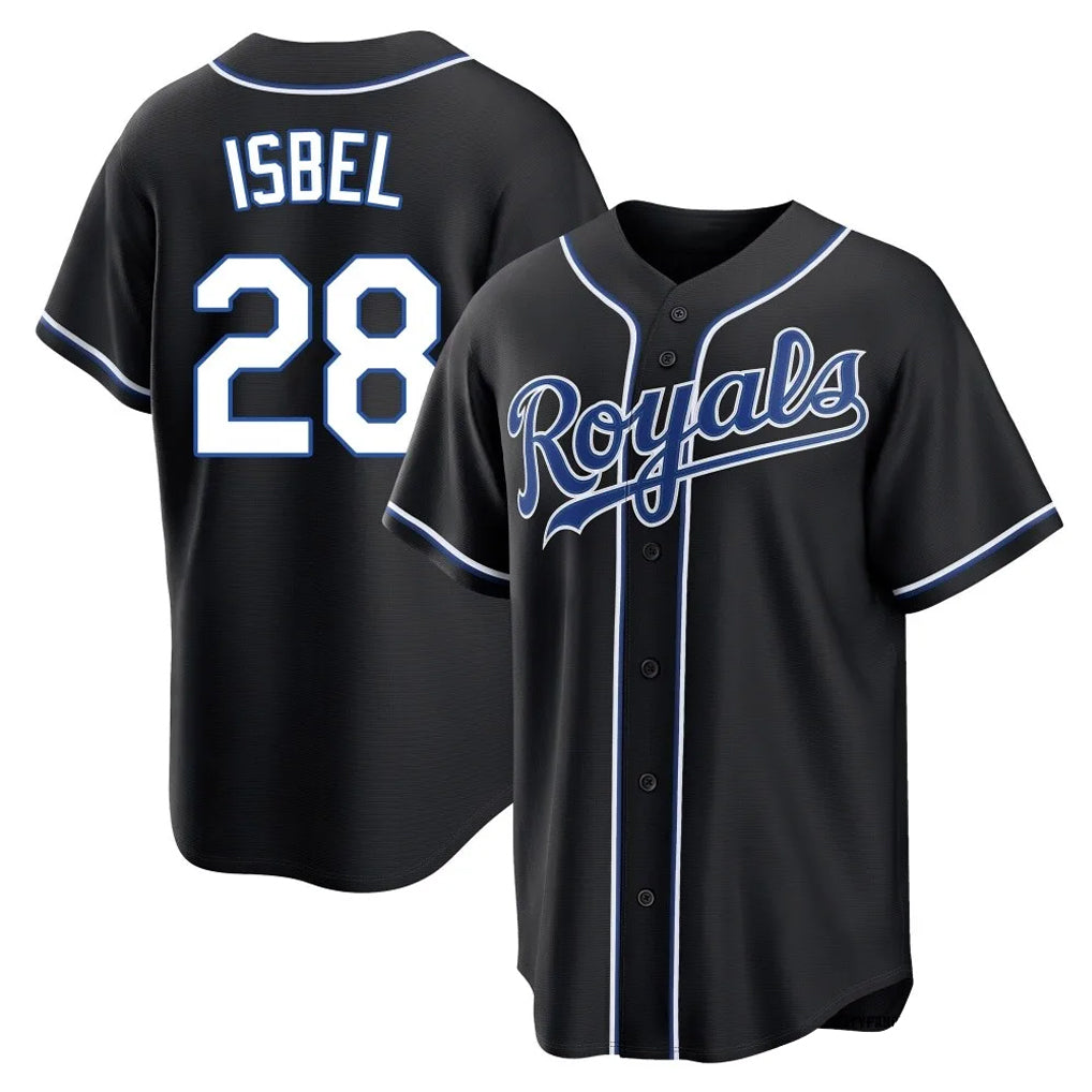 harde KC.Royals #28 Kyle Isbel Player Black Carbon Fashion Home Game Stitched Jerseys