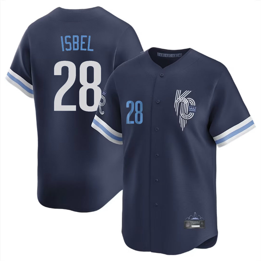 harde KC.Royals #28 Kyle Isbel Player Navy City Connect Limited Home Stitched Jerseys