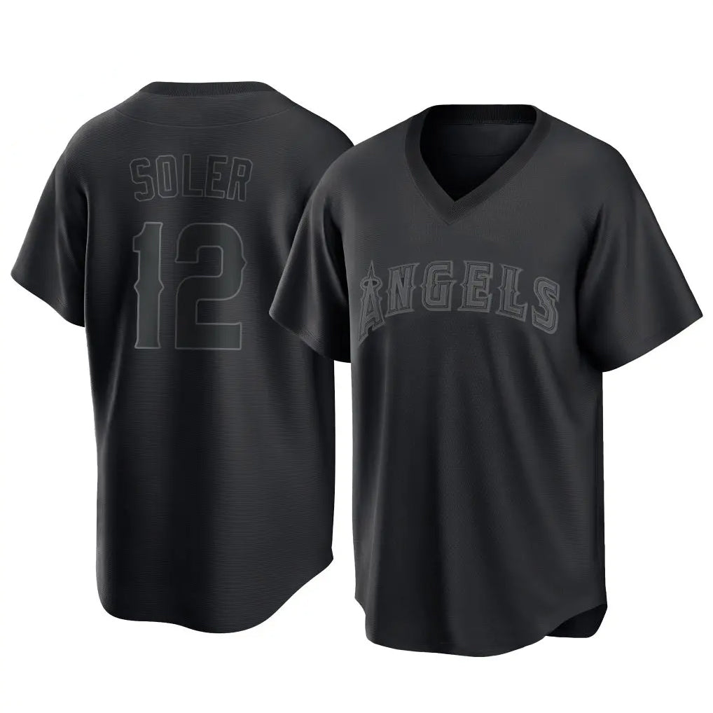harde LA.Angels #12 Jorge Soler Player Black Pitch Fashion T-shirt Stitched Jerseys