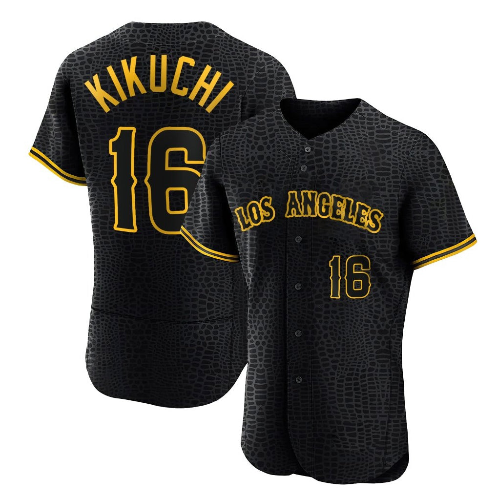 harde LA.Angels #16 Yusei Kikuchi Player Black Snake Skin City Limited Elite Home Stitched Jerseys