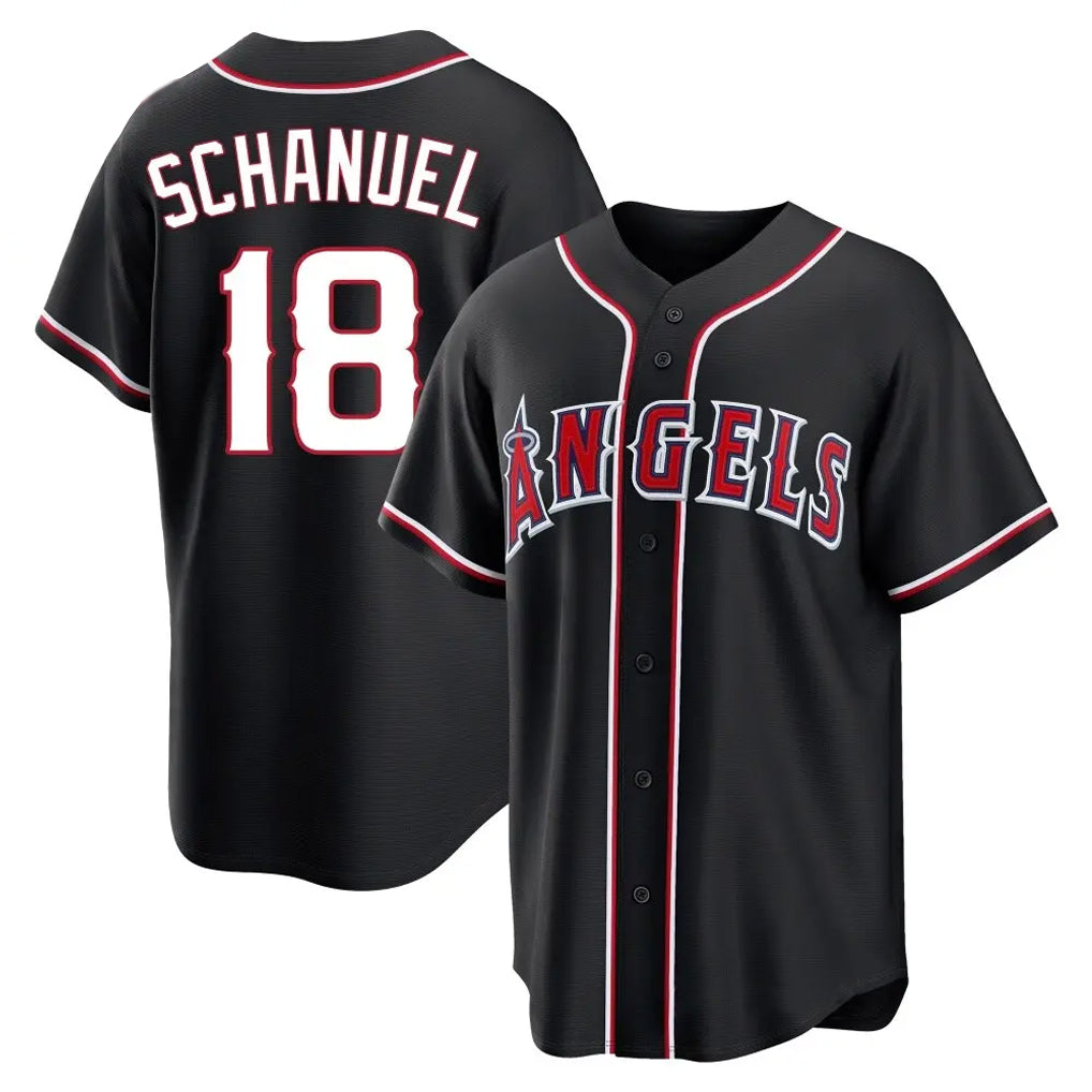 harde LA.Angels #18 Nolan Schanuel Player Black Fashion Out Home Game Stitched Jerseys