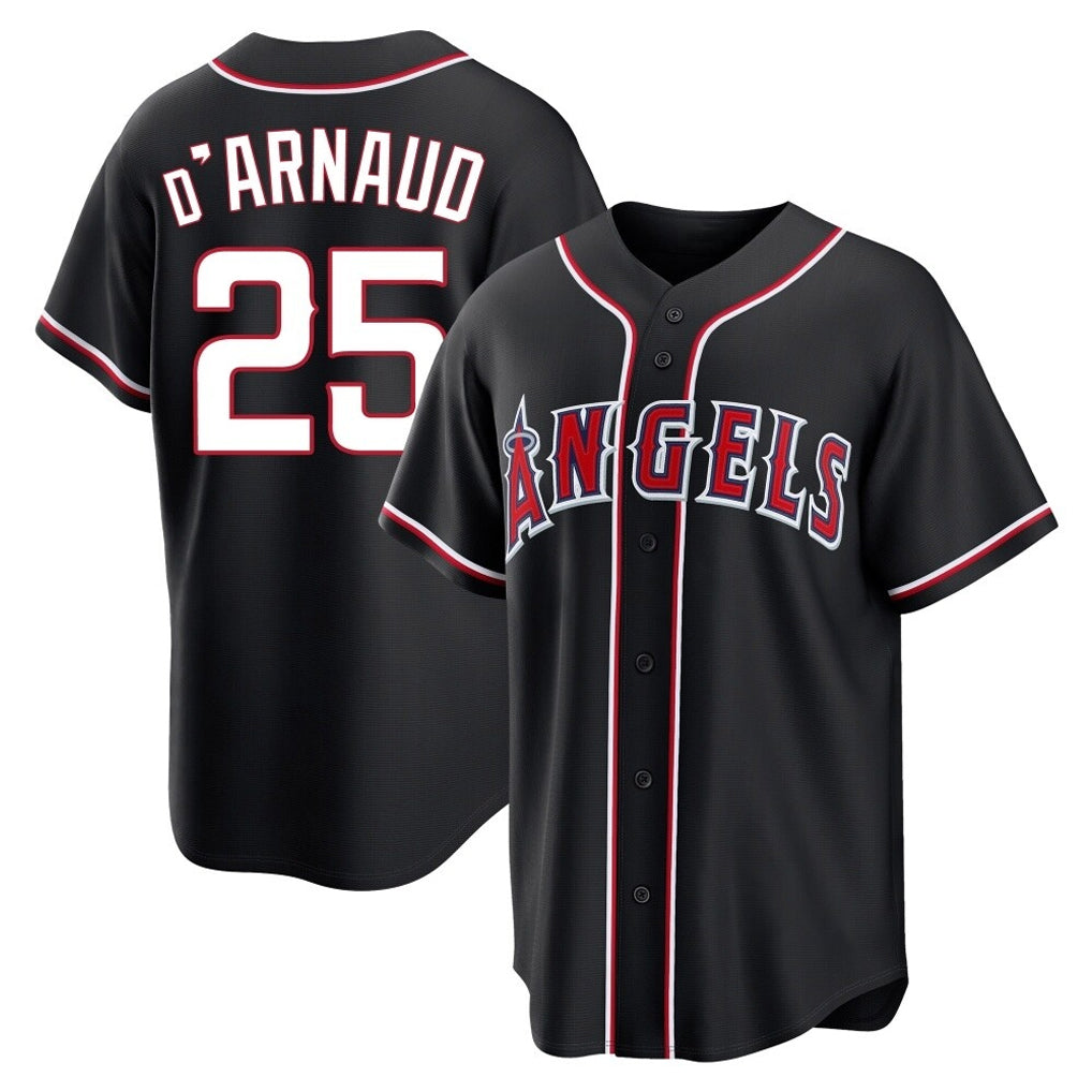 harde LA.Angels #25 Travis d'Arnaud Player Black Fashion Out Home Game Stitched Jerseys