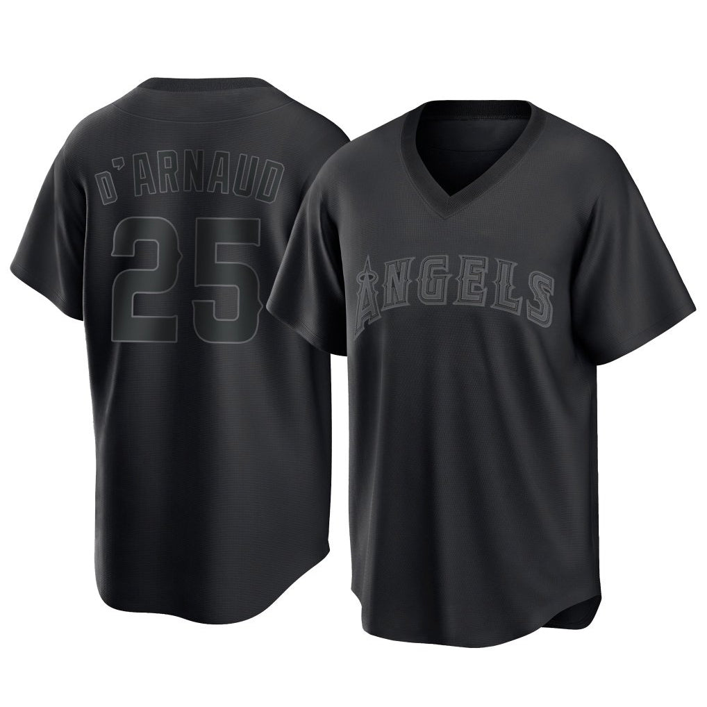 harde LA.Angels #25 Travis d'Arnaud Player Black Pitch Fashion T-shirt Stitched Jerseys