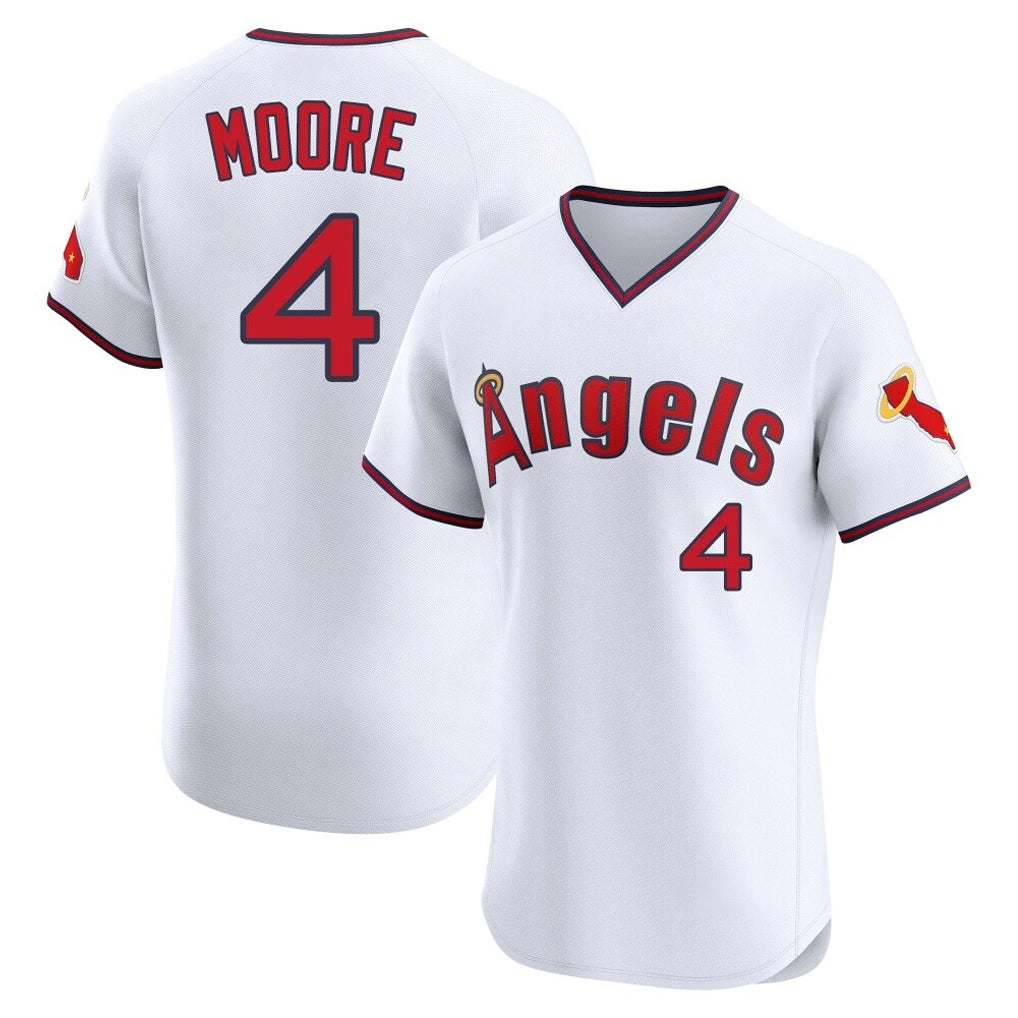 harde LA.Angels #4 Christian Moore Player White T-shirt Home Limited Elite Stitched Jerseys