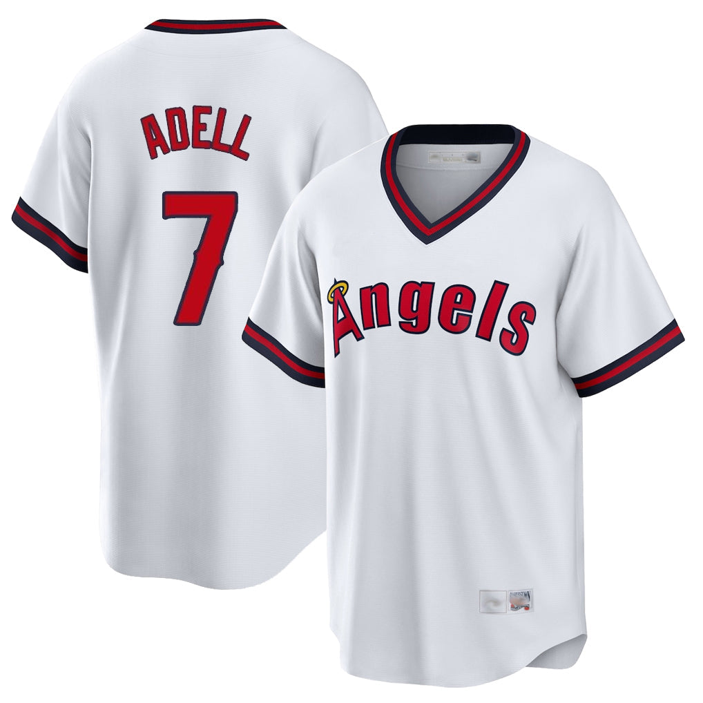 harde LA.Angels #7 Jo Adell Player White T-shirt Home Game Stitched Jerseys