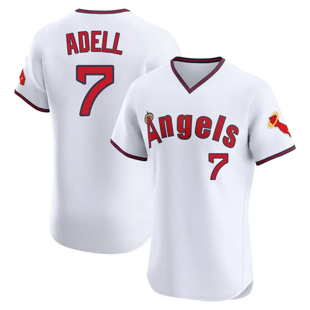 harde LA.Angels #7 Jo Adell Player White T-shirt Home Limited Elite Stitched Jerseys