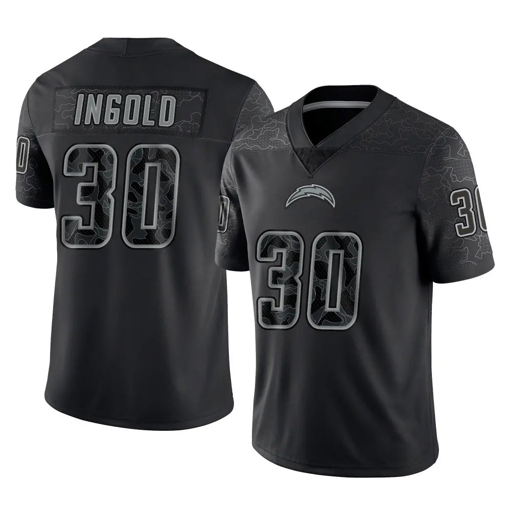 harde LA.Chargers #30 Alec Ingold Player Black Limited Reflective Home Game Stitched Jerseys