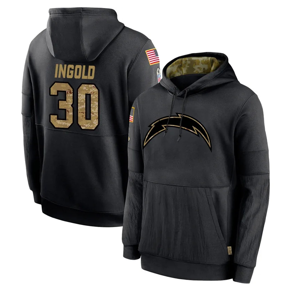 harde LA.Chargers #30 Alec Ingold Player Black Salute to Service Hoodies Limited Game Stitched Jerseys