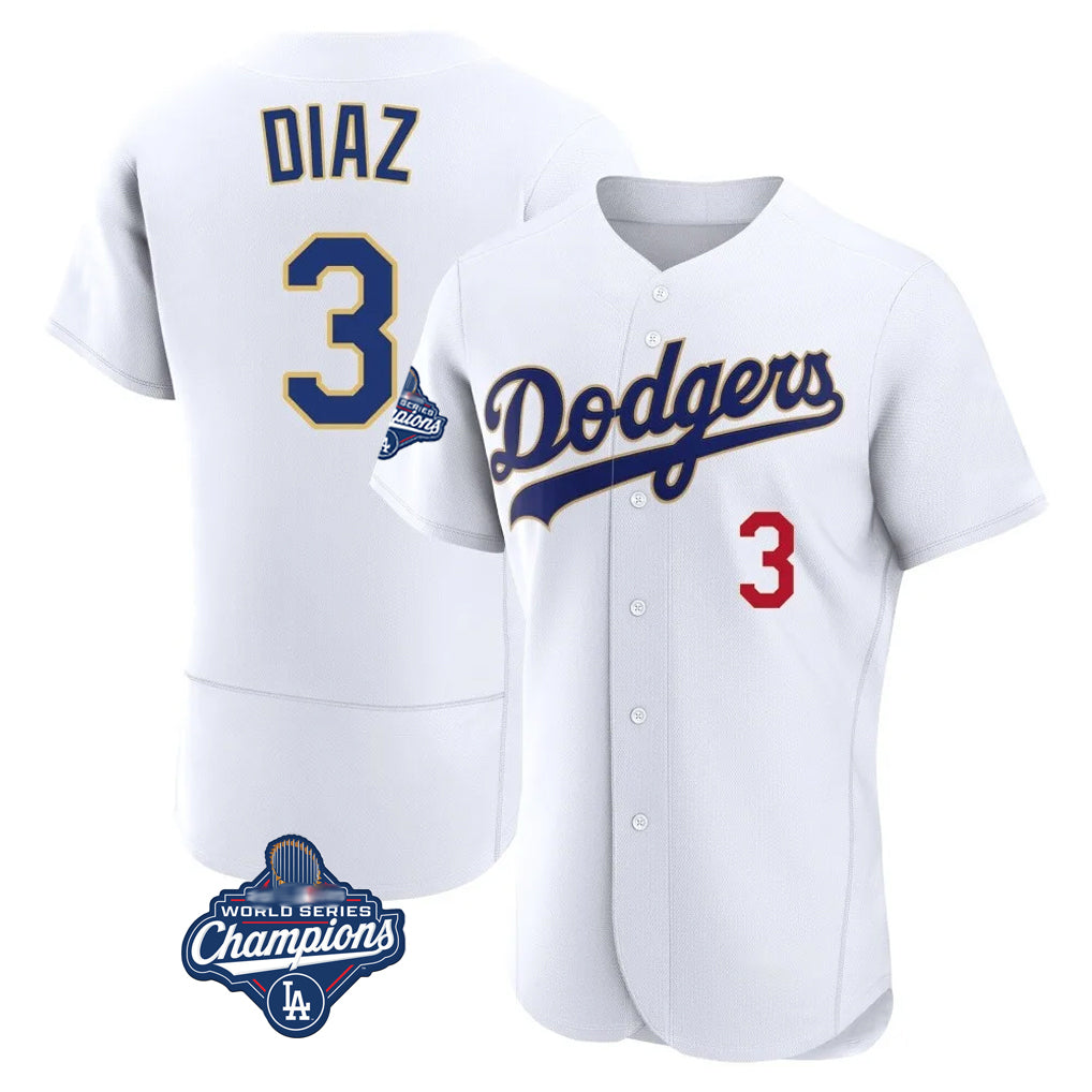 harde LA.Dodgers #3 Edwin D¡§aaz Player Gold White World Series Meet 2026 Collection Stadium Limited Elite Stitched Jerseys