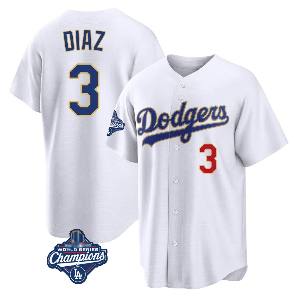 harde LA.Dodgers #3 Edwin D¡§aaz Player Gold White World Series Meet 2026 Collection Stadium Limited Stitched Jerseys