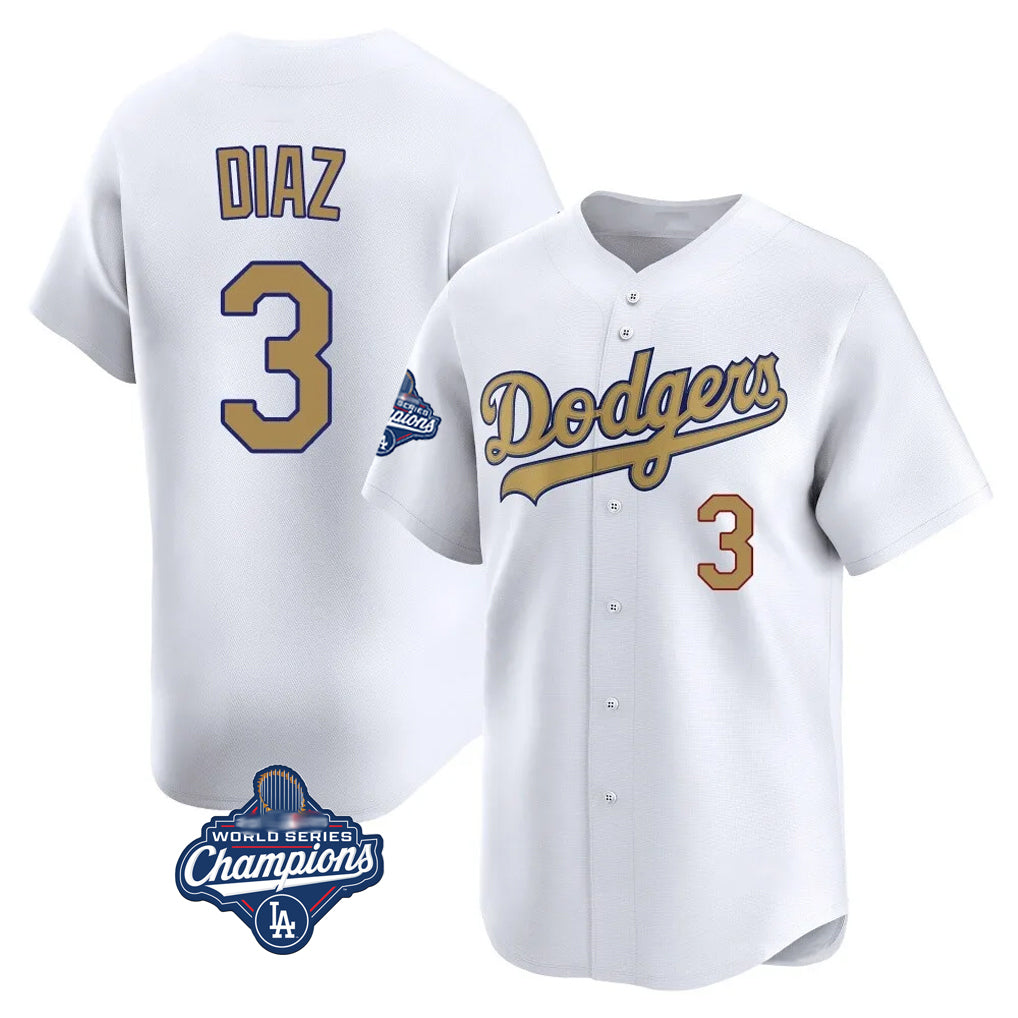 harde LA.Dodgers #3 Edwin D¡§aaz Player Gold World Series Meet Collection Limited Home Stitched Jerseys