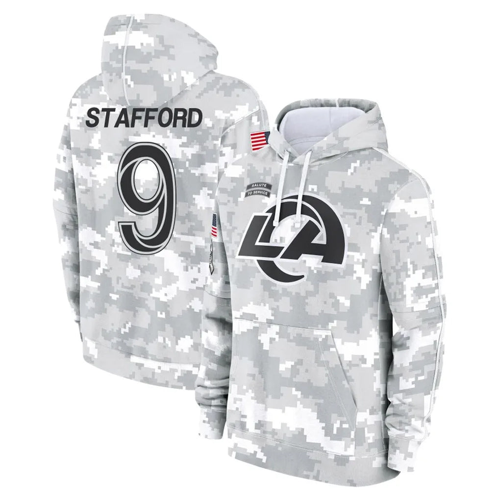 harde LA.Rams #9 Matthew Stafford Player Arctic Camo Salute to Service Hoodies Limited Game Stitched Jerseys