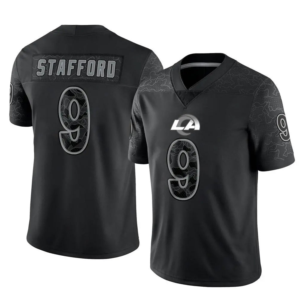 harde LA.Rams #9 Matthew Stafford Player Black Limited Reflective Home Game Stitched Jerseys