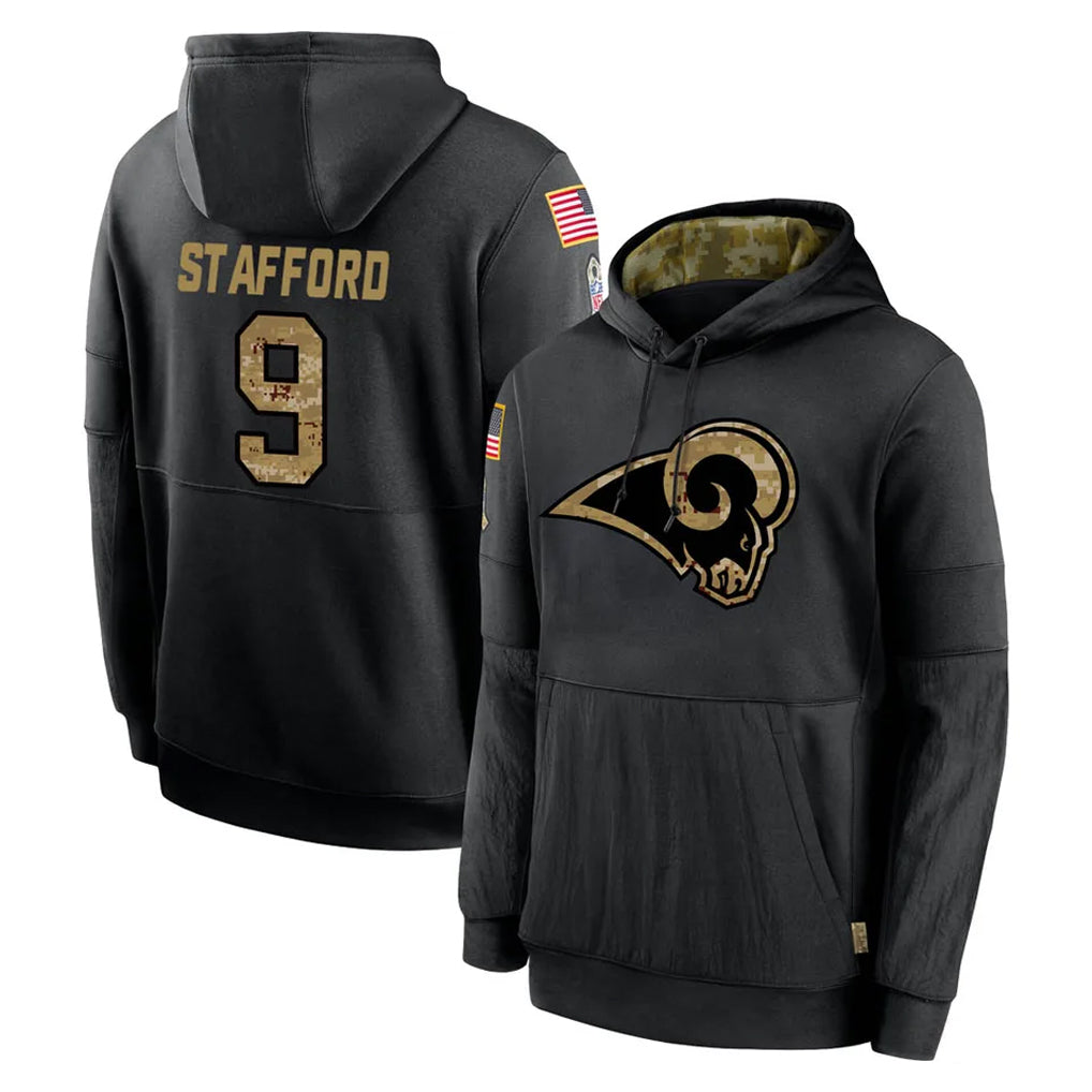 harde LA.Rams #9 Matthew Stafford Player Black Salute to Service Hoodies Limited Game Stitched Jerseys