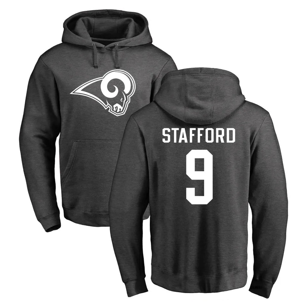 harde LA.Rams #9 Matthew Stafford Player Gray Pullover Hoodie Limited Game Stitched Jerseys