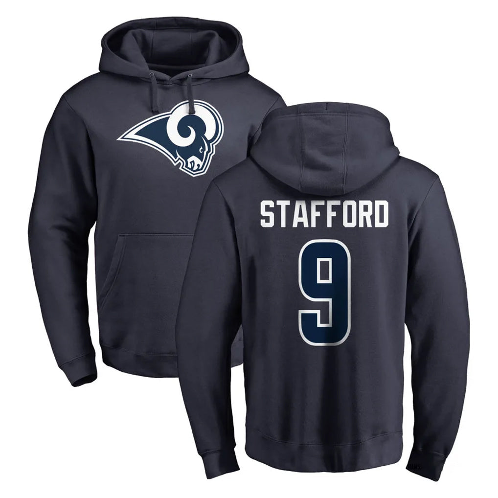 harde LA.Rams #9 Matthew Stafford Player Navy Pullover Hoodie Limited Game Stitched Jerseys